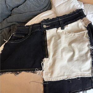 Patchwork Mini Skirt - Black and Cream